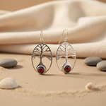 Load image into Gallery viewer, 925 Silver Tree of Life Earrings with Garnet Gemstone | Women's Jewelry
