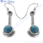 Load image into Gallery viewer, 925 sterling silver dangle earrings with round blue turquoise gemstones, elegant and stylish design.
