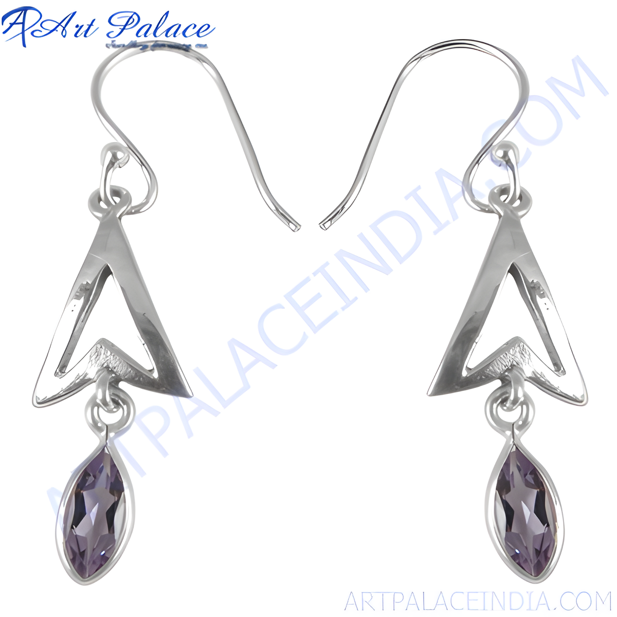925 sterling silver dangle earrings with pear cut purple amethyst gemstones