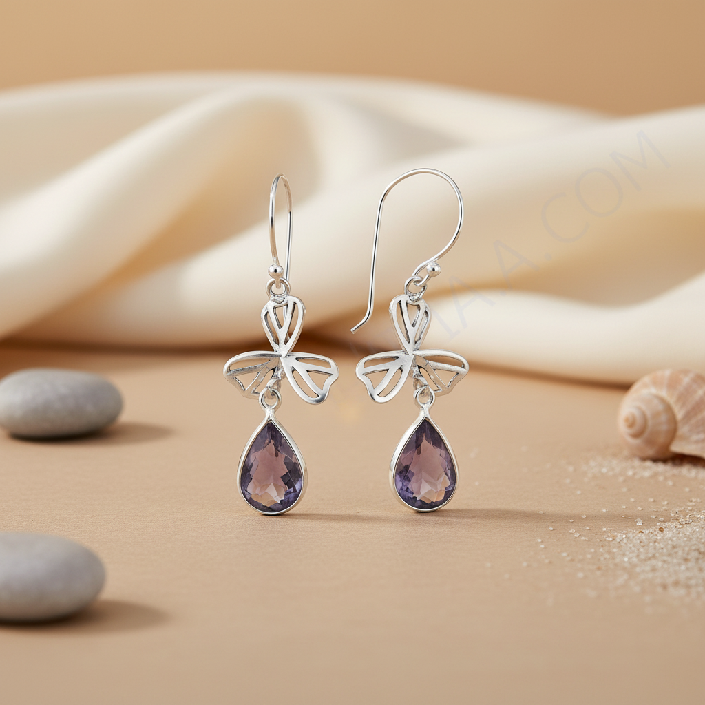 925 Silver Amethyst Drop Earrings for Women | Gemstone Jewelry