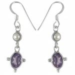 Load image into Gallery viewer, 925 Silver Amethyst &amp; Pearl Drop Earrings for Women | Gift
