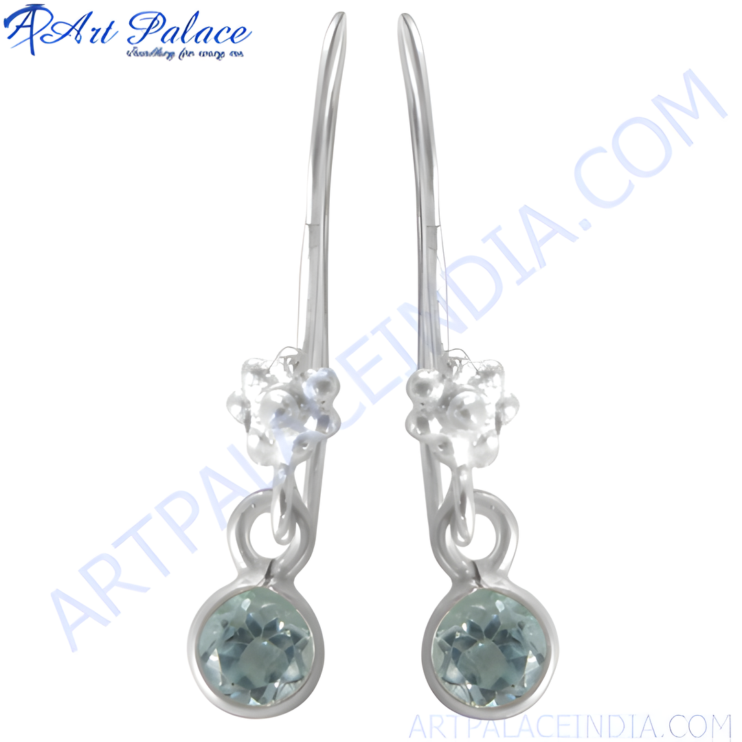 925 sterling silver drop earrings featuring aquamarine gemstones in a clear, cool blue color.