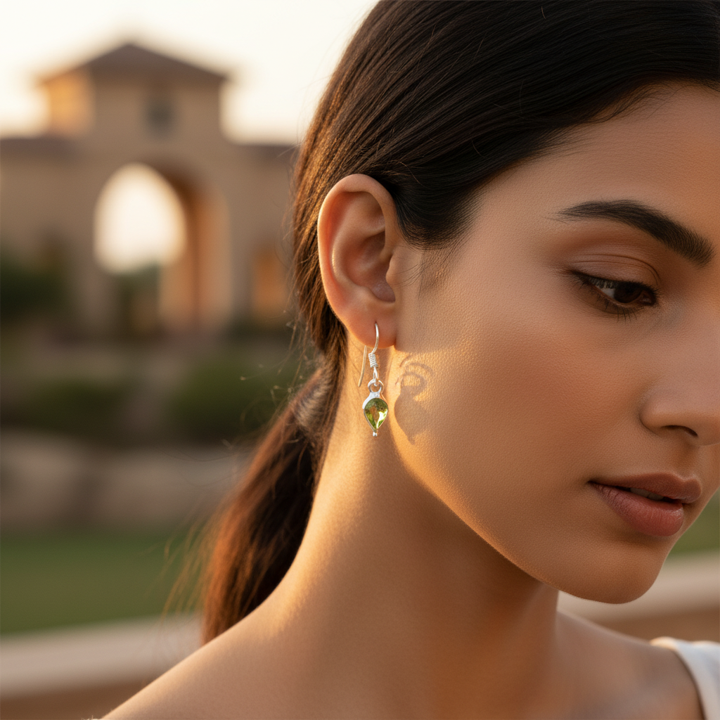 925 Silver Peridot Drop Earrings for Women | Green Gemstone Jewelry