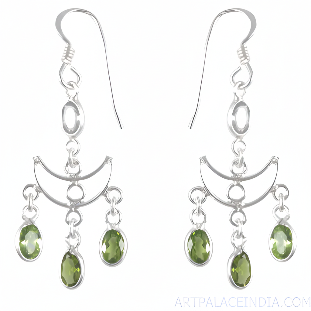 925 Silver Peridot Dangle Earrings for Women | Green Gemstone