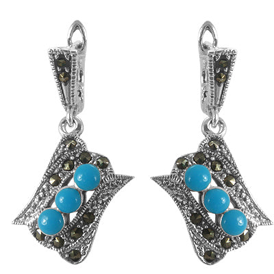 925 Silver Marcasite Turquoise Earrings for Women | Gift