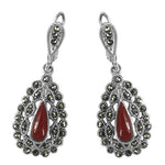 Load image into Gallery viewer, 925 Silver Marcasite &amp; Red Coral Teardrop Earrings for Women

