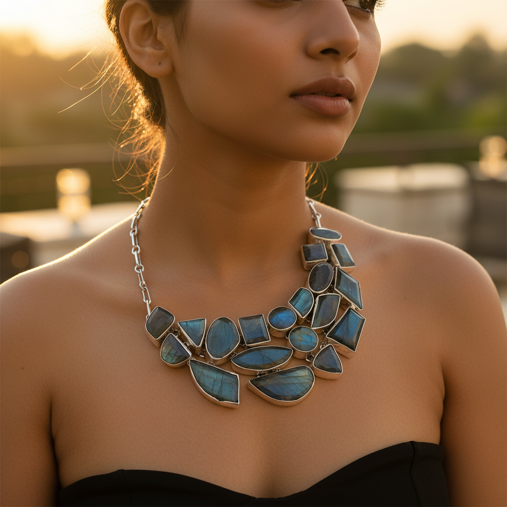 925 Silver Labradorite Gemstone Necklace for Women