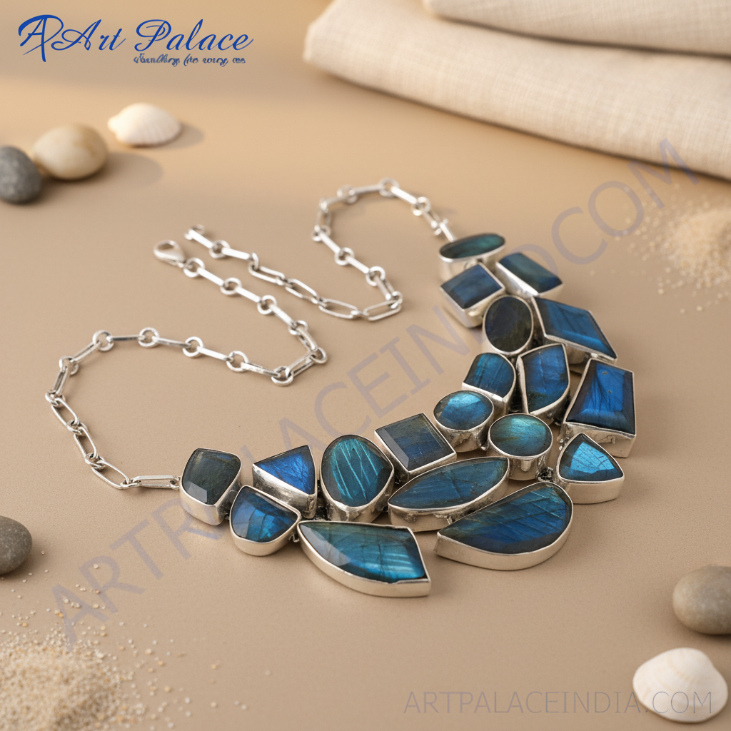 925 Silver Labradorite Gemstone Necklace for Women