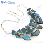 Load image into Gallery viewer, 925 sterling silver labradorite gemstone necklace with blue and iridescent flashes
