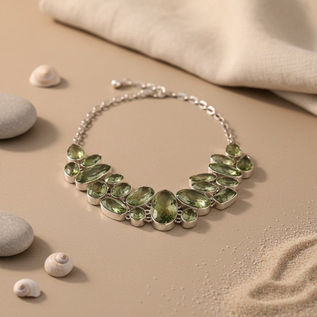 925 Silver Green Amethyst Necklace | Statement Jewelry for Women