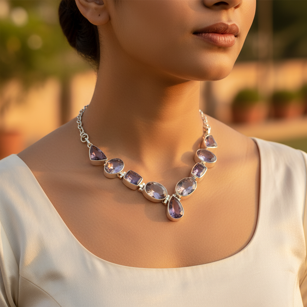 925 Silver Amethyst Gemstone Necklace for Women | Gift Jewelry