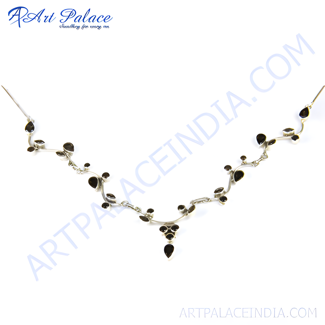 925 sterling silver necklace featuring black gemstones, perfect for any occasion.