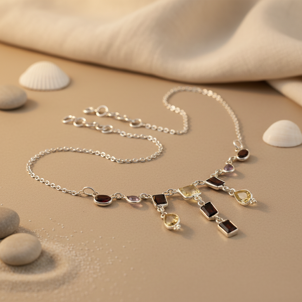 925 Silver Gemstone Necklace for Women | Colorful Stone Jewelry