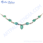 Load image into Gallery viewer, Sterling silver necklace with turquoise gemstones, teal and green color, a classic and elegant jewelry piece

