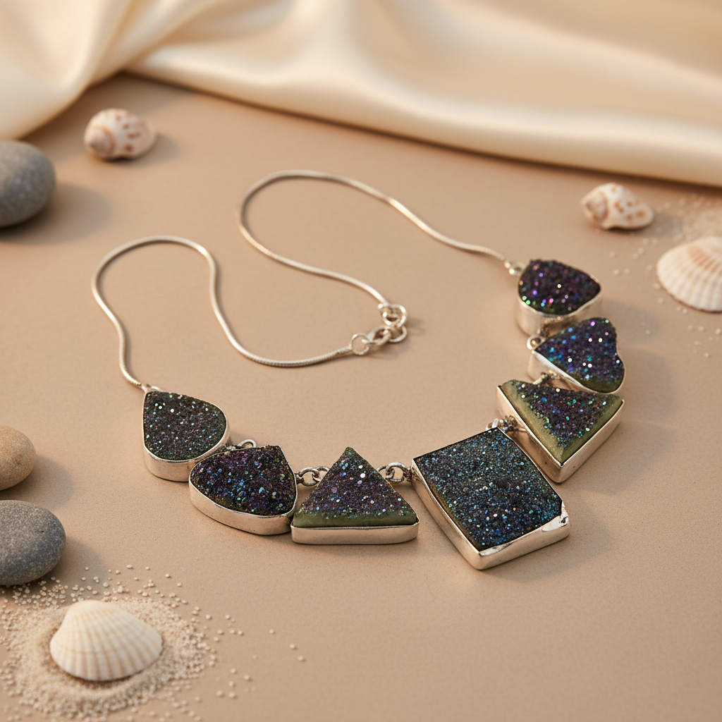 Silver Druzy Stone Necklace | Statement Jewelry for Women