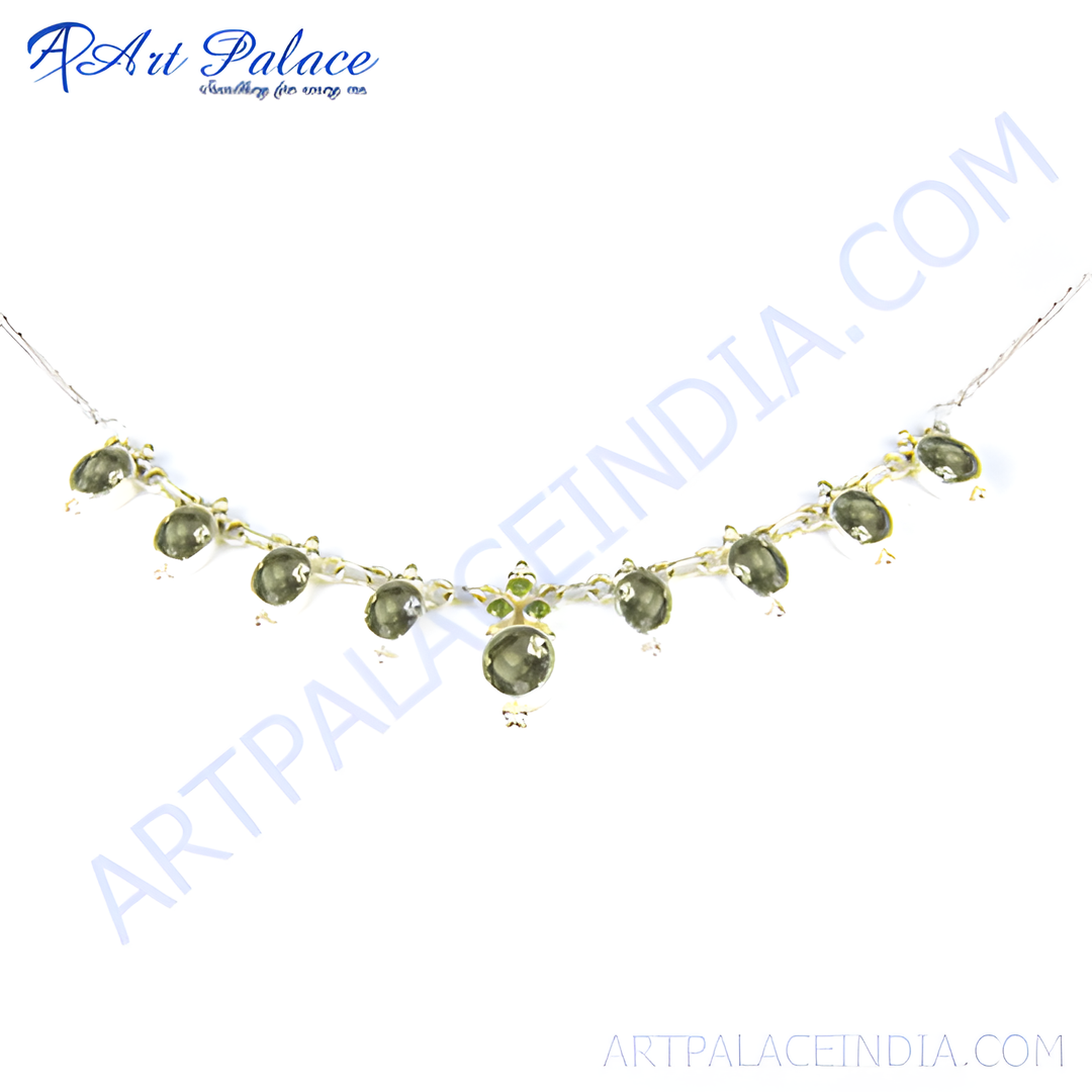 Elegant silver necklace with green stones, perfect for women's daily wear and gifting.