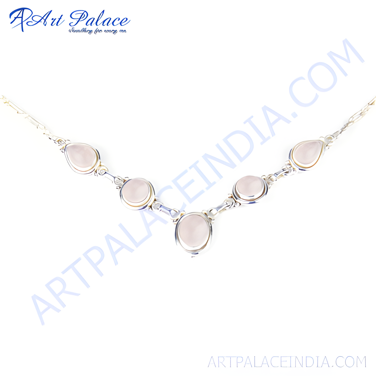 925 sterling silver necklace with oval shaped rose quartz gemstones, pink, necklace