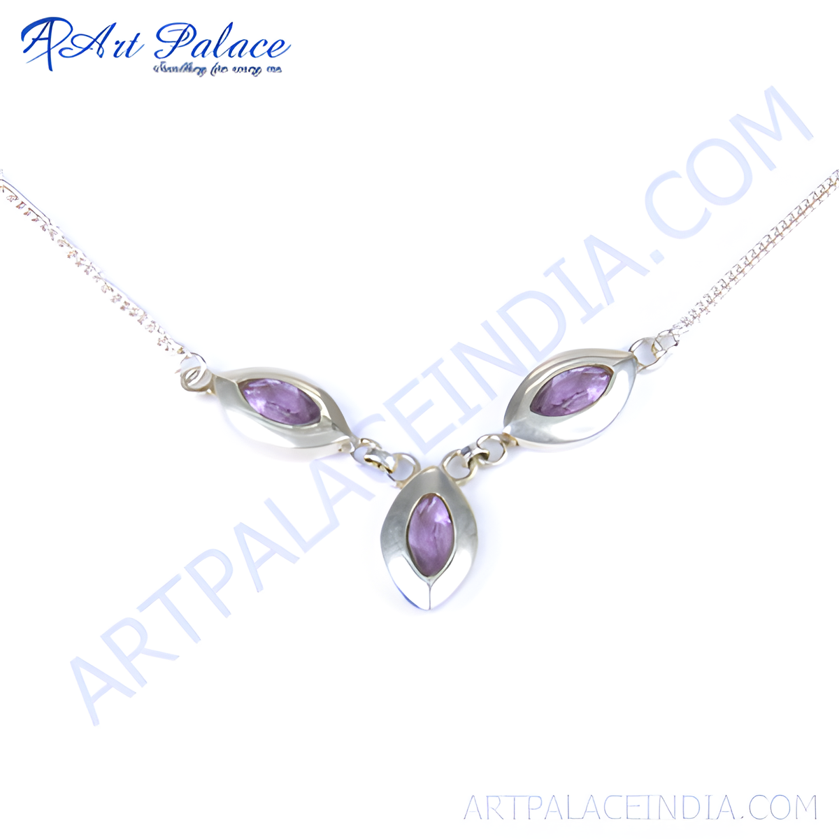 925 sterling silver pendant necklace with marquise cut purple amethyst gemstones