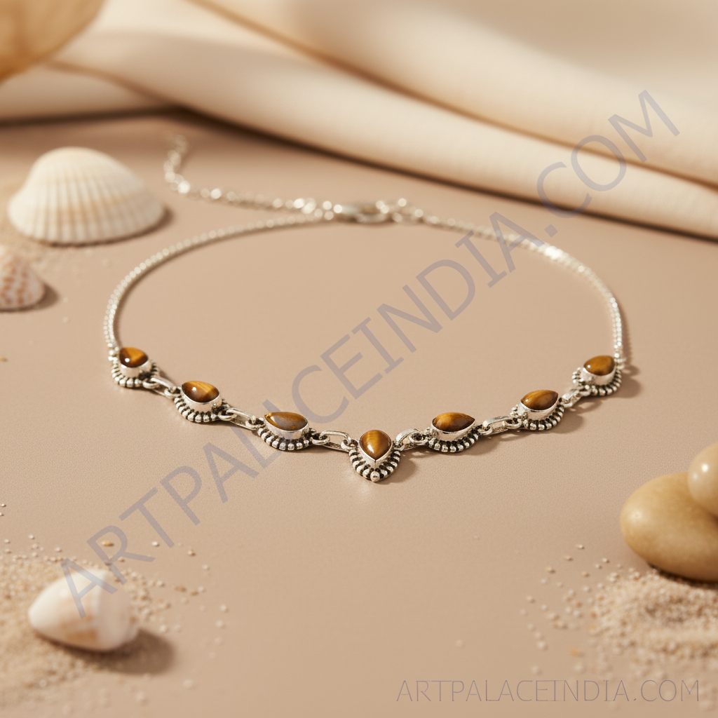 925 Silver Tiger Eye Necklace for Women | Daily Wear Jewelry