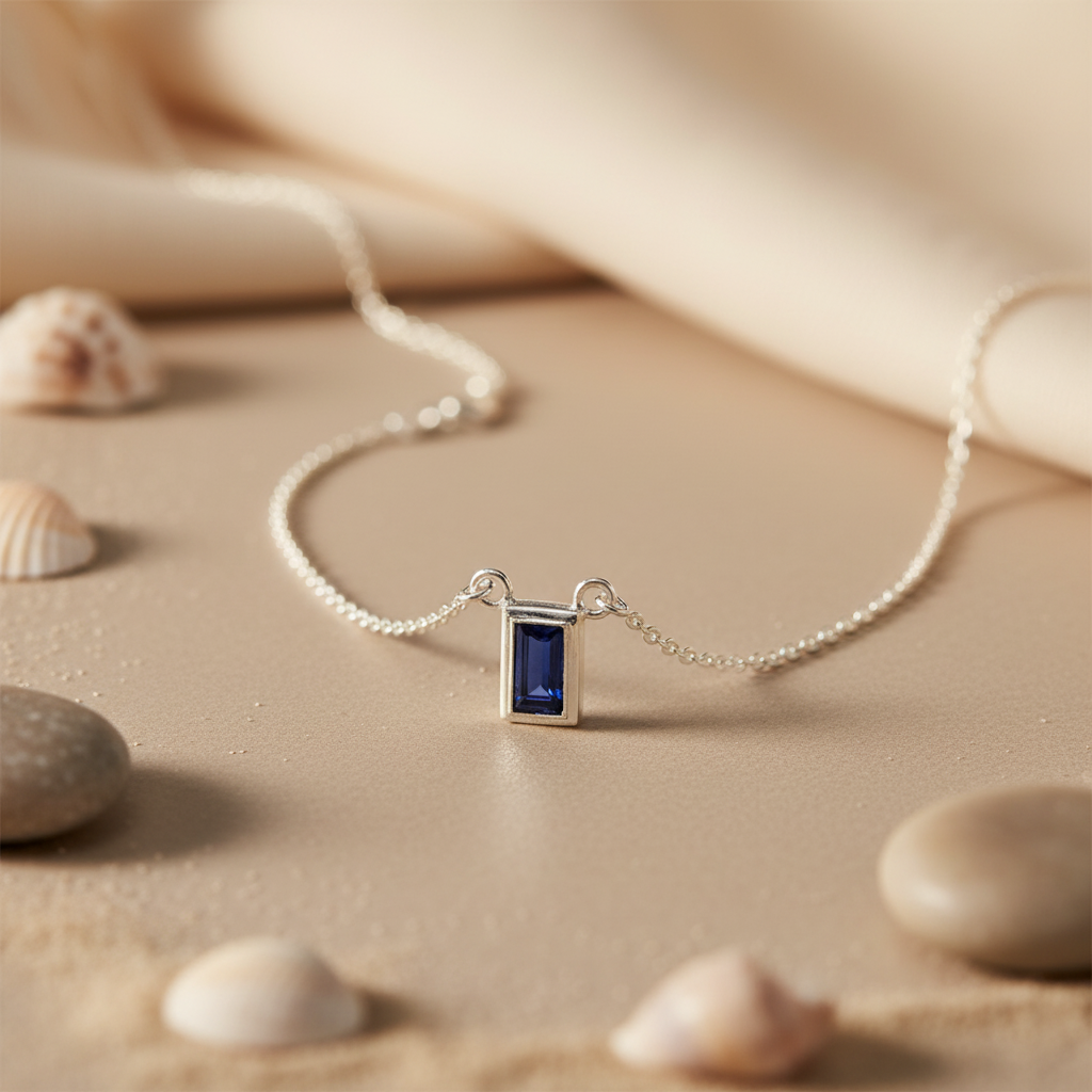 925 Silver Blue Stone Pendant Necklace for Women | Daily Wear