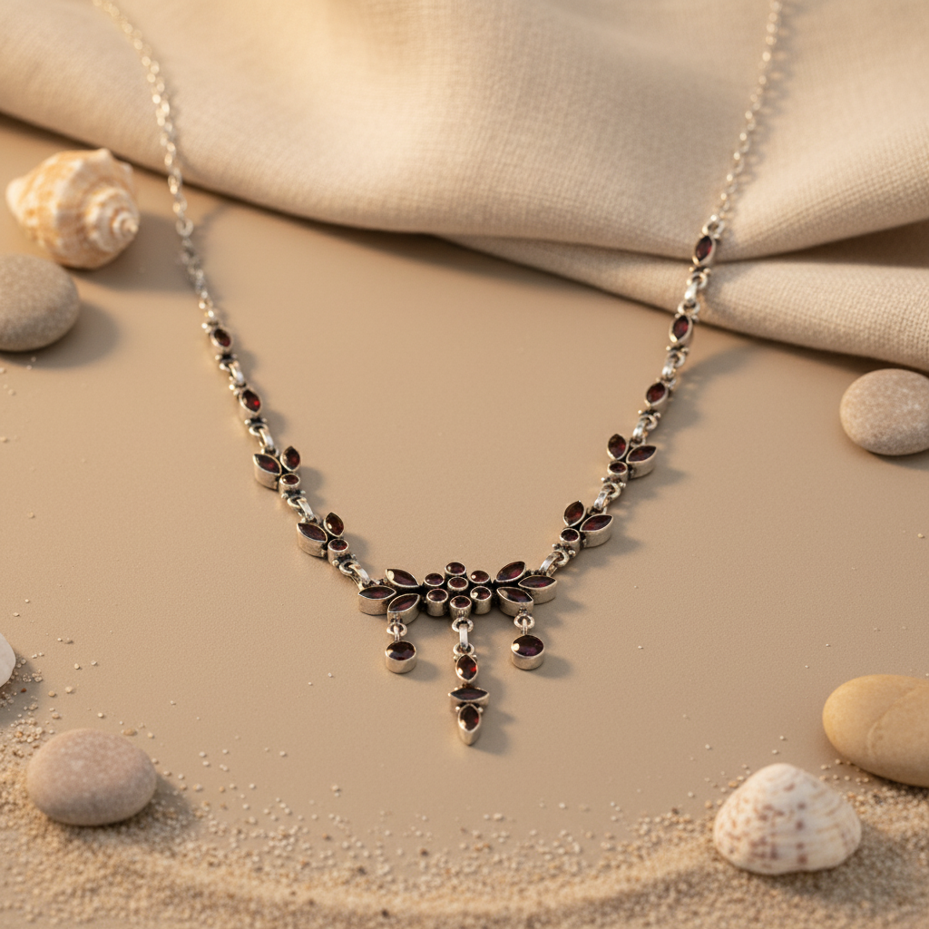 Garnet Stone Necklace | 925 Sterling Silver Pendant | Women's Gift