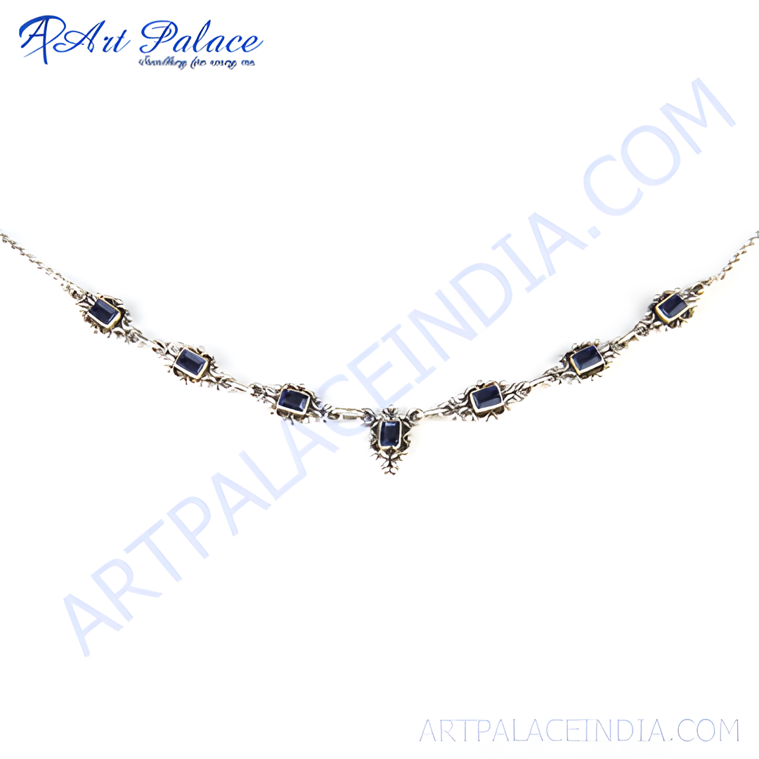 925 sterling silver necklace with blue gemstones. A stunning necklace design for women.