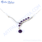 Load image into Gallery viewer, 925 sterling silver necklace featuring an amethyst gemstone pendant, purple color
