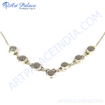 Load image into Gallery viewer, 925 silver necklace with round labradorite gemstones set on a chain
