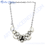 Load image into Gallery viewer, Sterling silver necklace with oval and round mother of pearl gemstones, suitable for women.
