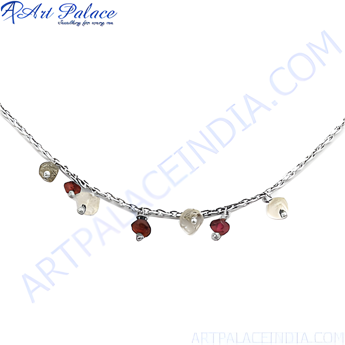 Sterling silver dangle necklace featuring various colorful gemstones, perfect for women's daily wear