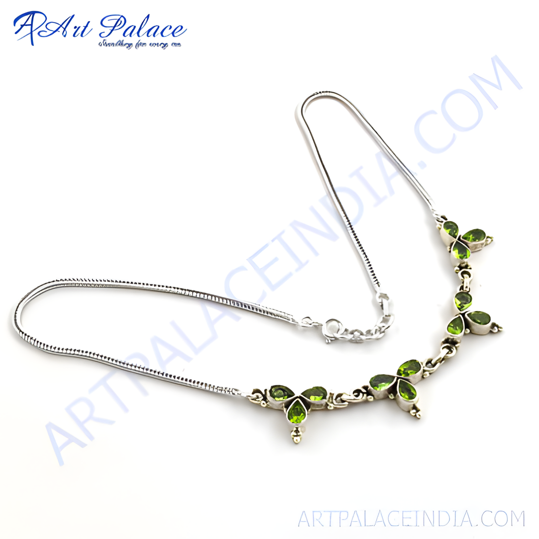 925 sterling silver peridot necklace with green gemstone accents, perfect for women.
