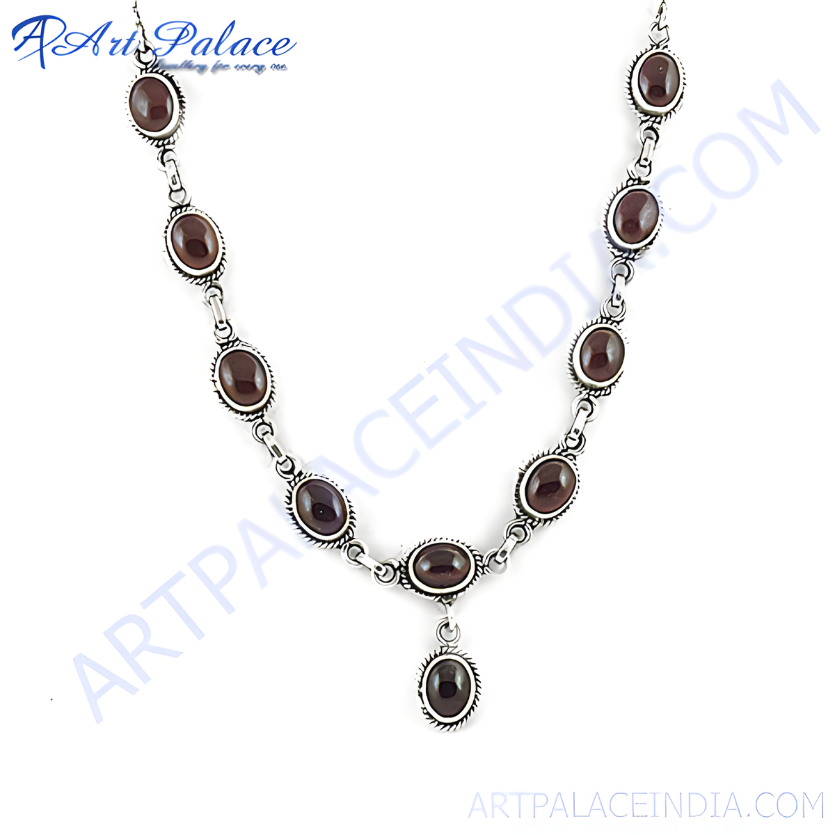 925 sterling silver necklace with oval shaped red garnet gemstones, perfect for gifting