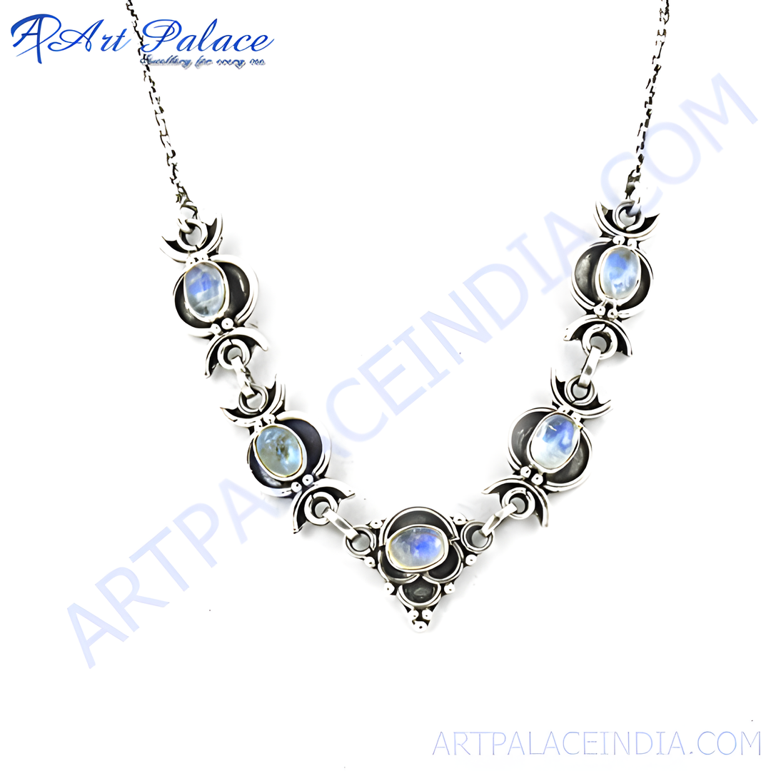 925 sterling silver necklace featuring moonstone gemstones, perfect for women's fashion jewelry.