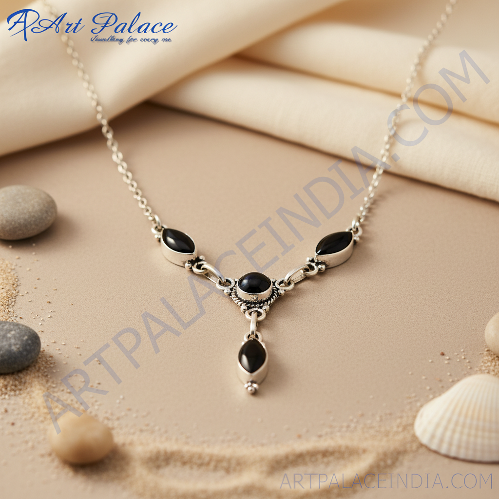 925 Silver Onyx Y Necklace for Women | Gemstone Jewelry Gift
