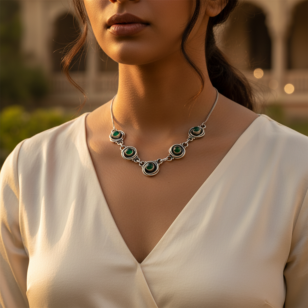 925 Sterling Silver Green Gemstone Necklace for Women | Gift Jewelry