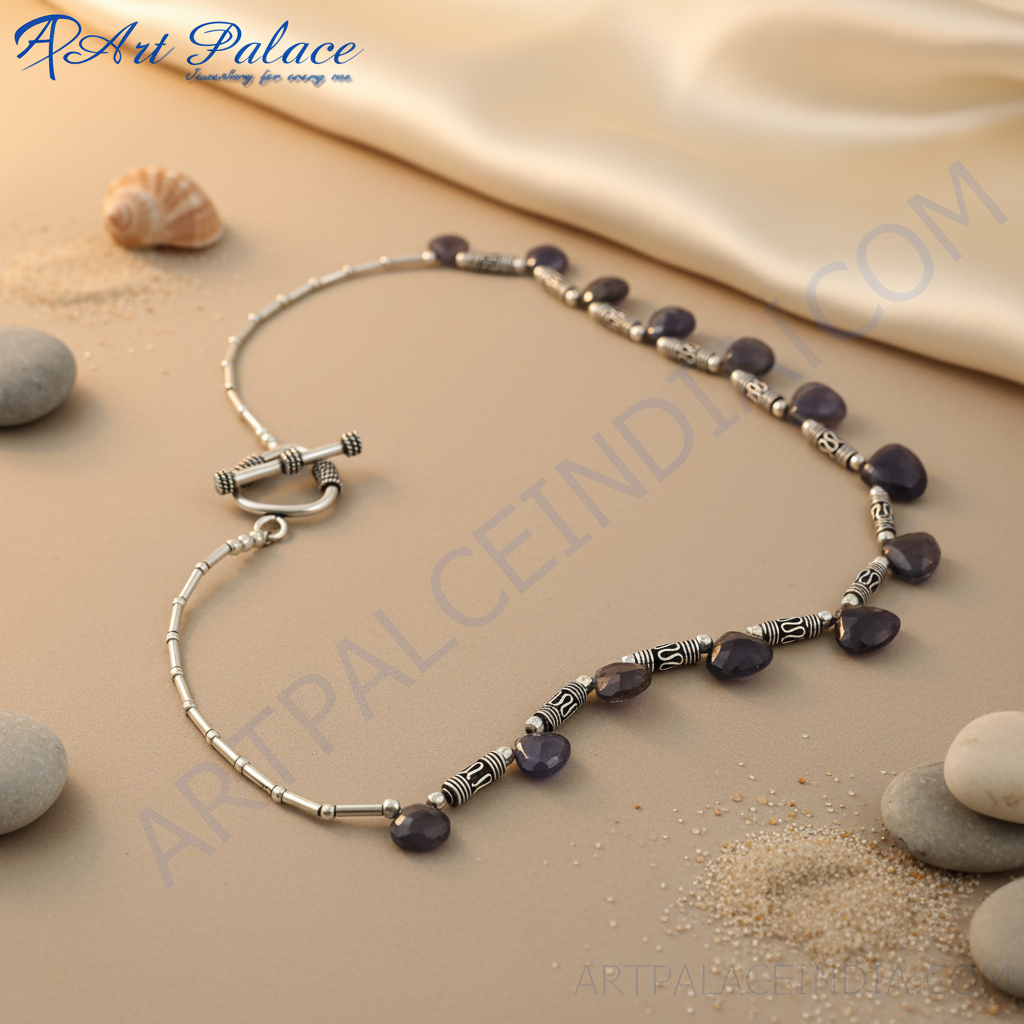 925 Silver Iolite Bead Necklace for Women | Gemstone Jewelry