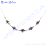 Load image into Gallery viewer, 925 sterling silver necklace with oval amethyst gemstones, a purple stone design for women.
