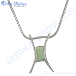Load image into Gallery viewer, 925 sterling silver minimalist pendant necklace with a rectangular jade stone center and a snake chain.
