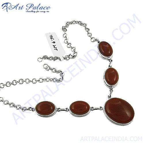 925 Sterling Silver Jewelry, Bright Red Onyx Loose Gemstone Necklace Pretty Cabstone Necklace - 925artpalace