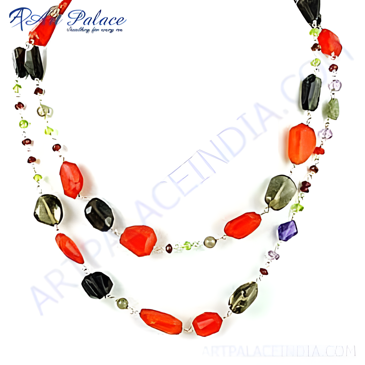 Multi colored gemstone layered necklace for women