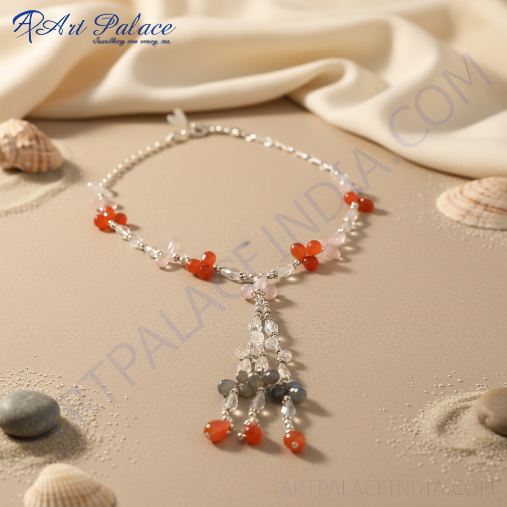 Gemstone flower necklace for women | colorful beaded jewelry