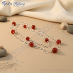 Load image into Gallery viewer, Silver Carnelian Bead Necklace | Women&#39;s Red Gemstone Jewelry
