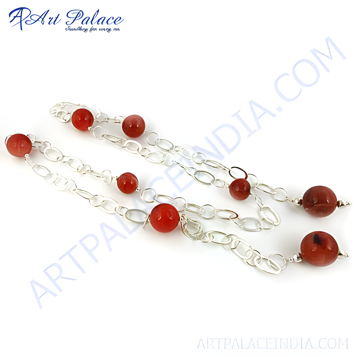 Sterling silver necklace featuring vibrant red carnelian beads