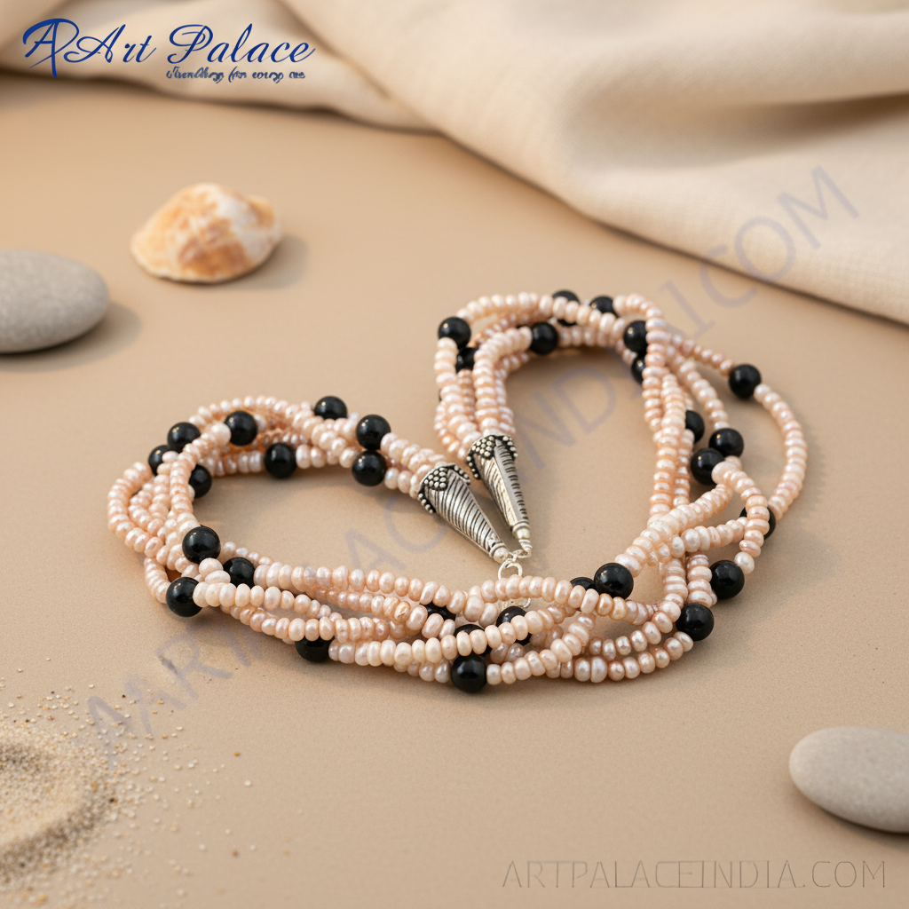 Pearl & Black Onyx Beaded Necklace | Statement Jewelry for Women
