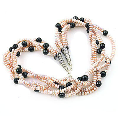 Pearl & Black Onyx Beaded Necklace | Statement Jewelry for Women