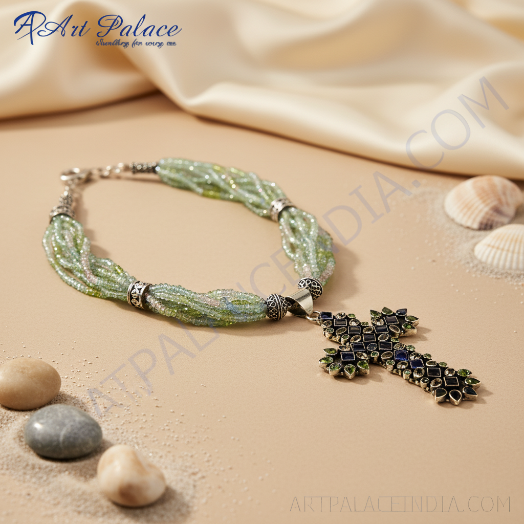 Beaded cross pendant necklace | women's fashion jewelry