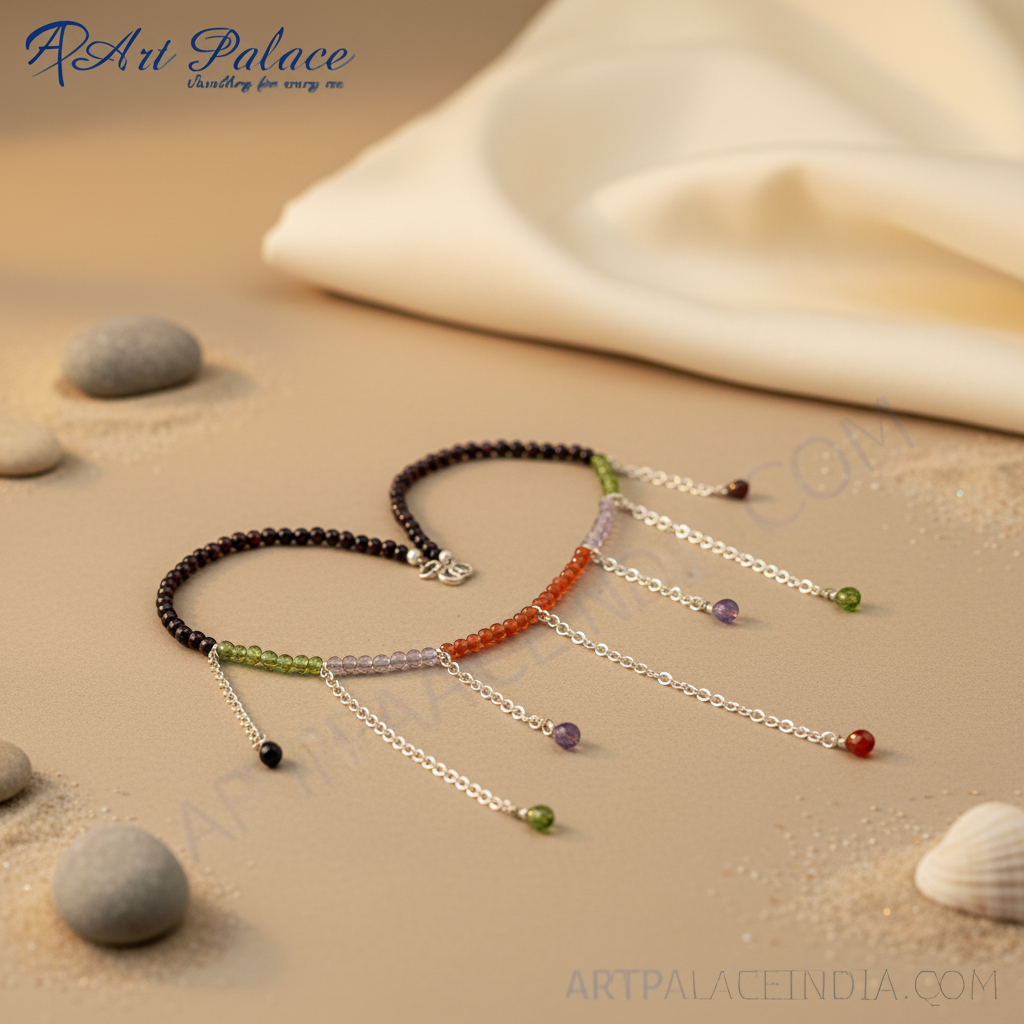 Garnet & Gemstone Beaded Anklet for Women | Delicate Anklet