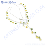 Load image into Gallery viewer, Sterling silver chain necklace with yellow and green pear-shaped gemstones, a delicate piece for women.
