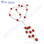 Load image into Gallery viewer, Sterling silver beaded necklace featuring vibrant red gemstones, perfect for women&#39;s fashion jewelry.
