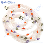Load image into Gallery viewer, Delicate beaded necklace with pink seed beads and colorful gemstone accents.
